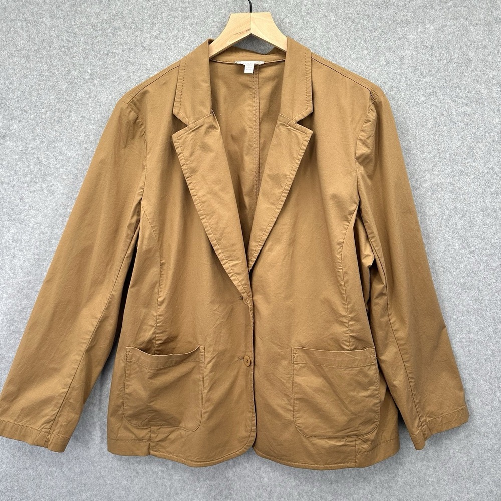 Eileen Fischer Organic Cotton Single Breasted Blazer Top in Tan‎ / Camel Size XL